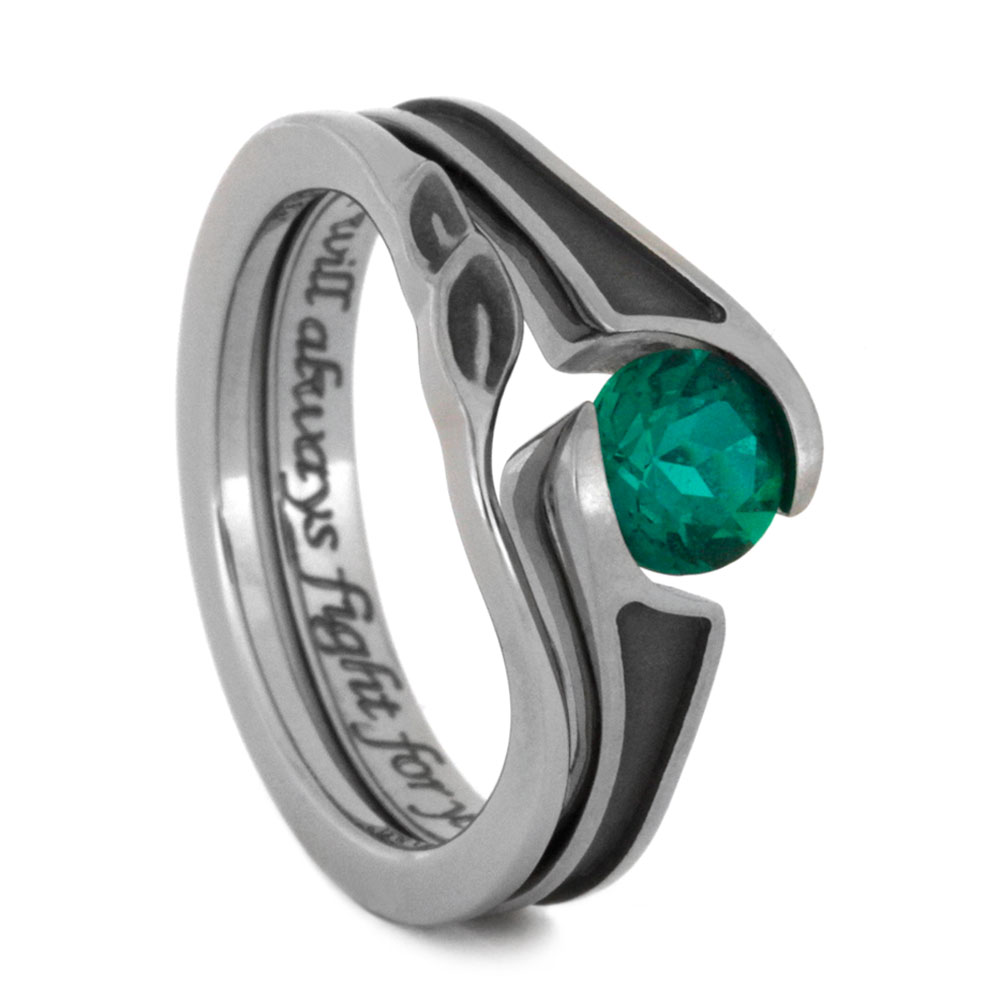 Emerald Tension Set Engagement Sandblasted with Inlay 7mm Comfort-Fit Titanium band.