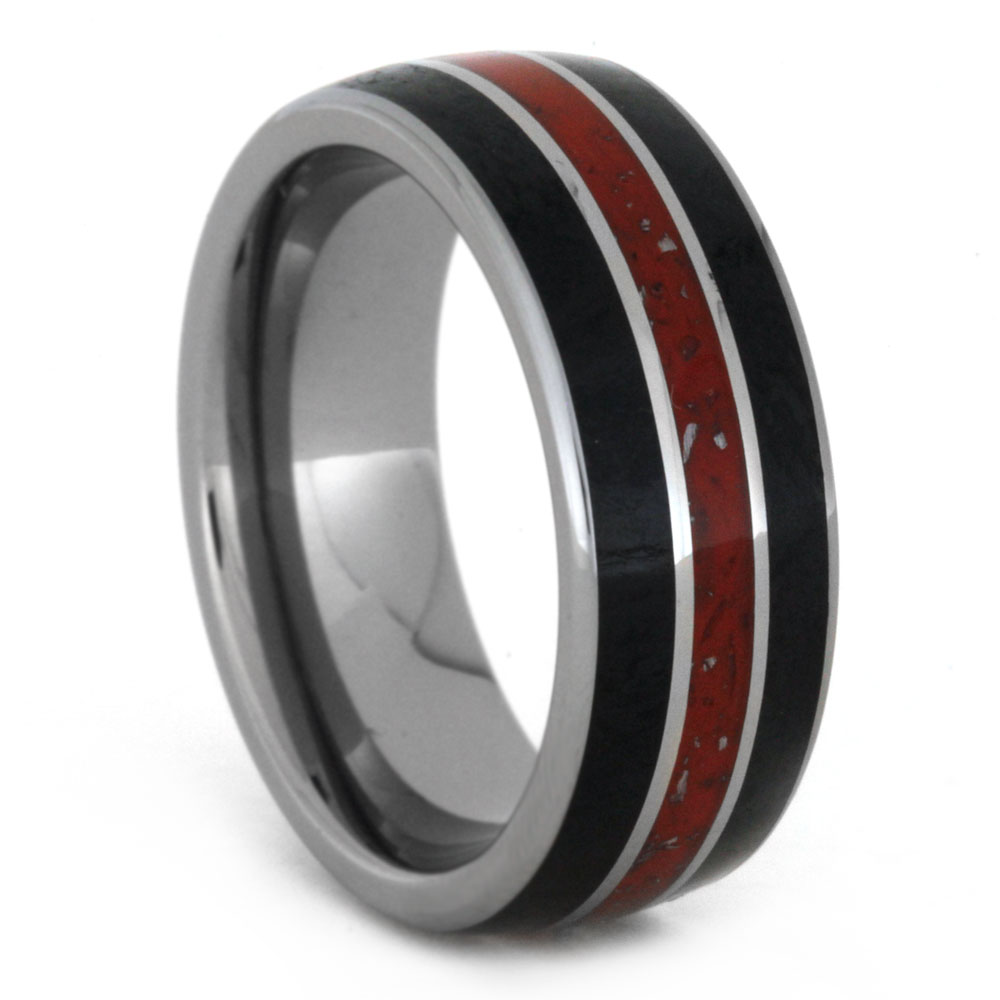 Jade Tungsten And Red Enamel with Stardust Inlay 8mm Comfort-Fit Titanium Wedding Band.