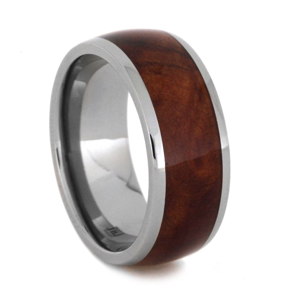 Exotic Coolibah Wood Inlay 8mm Comfort-Fit Polished Titanium Band.