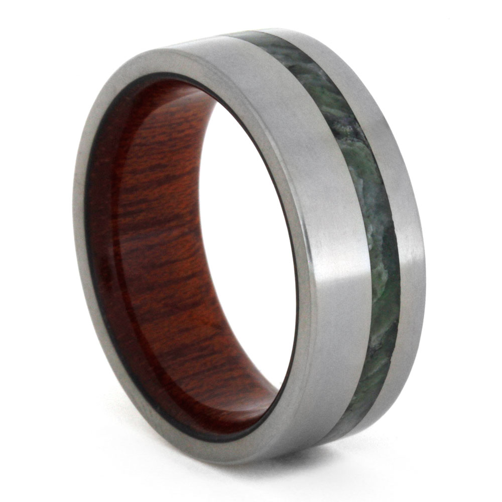 Titanium Bloodwood Sleeves with Green Jade Inlay 8mm Comfort-Fit Matte Titanium Band.