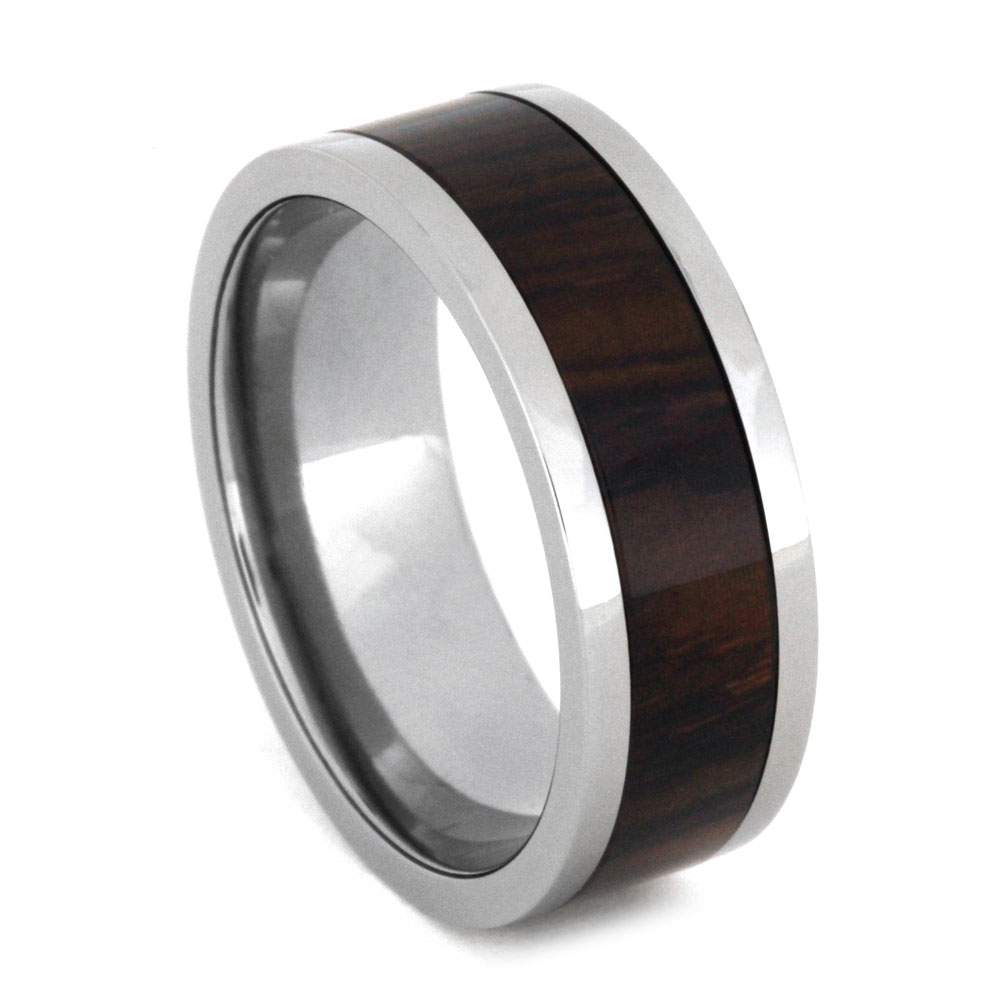 Cocobolo Wood Inlay 8mm Comfort-Fit Polished Titanium Wedding Band.