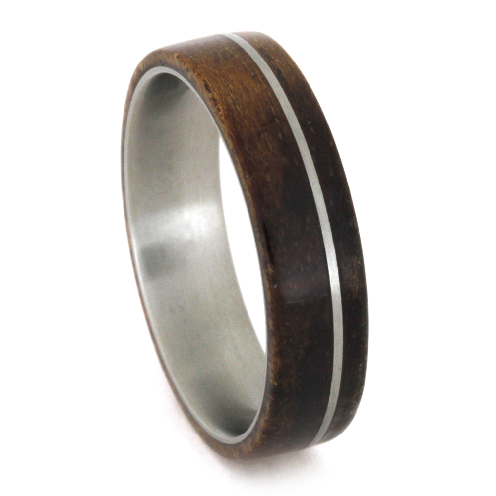 Koa Wood Overlay with Titanium Pinstripe 6.5mm Comfort-Fit Matte Titanium Band.