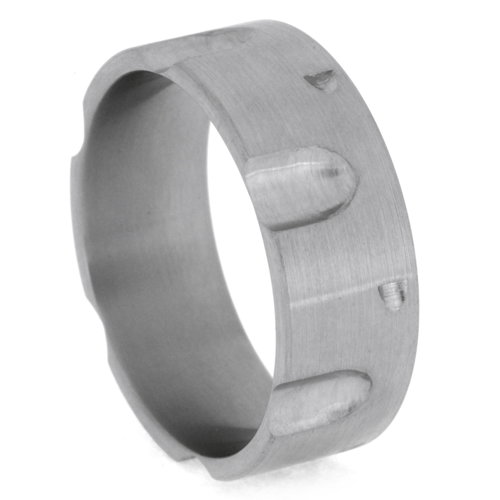 Custom Revolver Design 9mm Comfort-Fit Brushed Titanium Wedding Band.