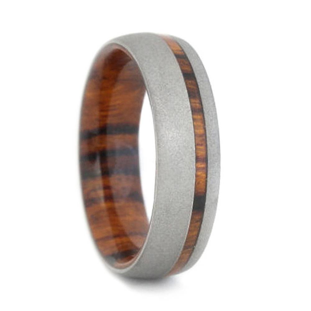 Ironwood Inlay 6mm Comfort-Fit Sandblasted Titanium Wedding Band.