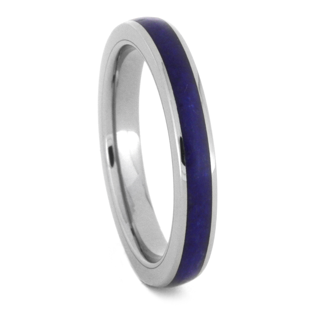 Lapis Lazuli Inlay 3mm Comfort-Fit Polished Titanium Wedding Band.