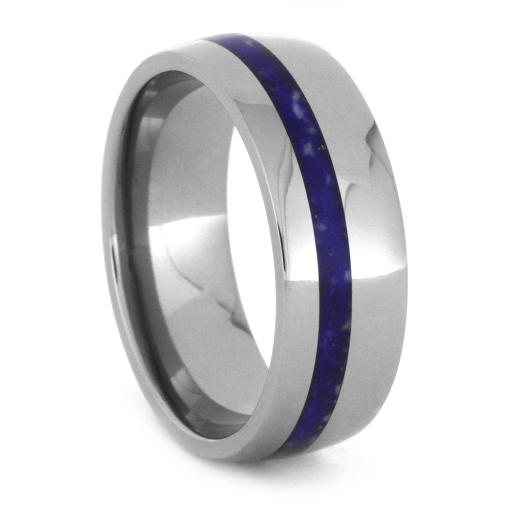 Lapis Lazuli Inlay 8mm Comfort-Fit Polished Titanium Wedding Band.