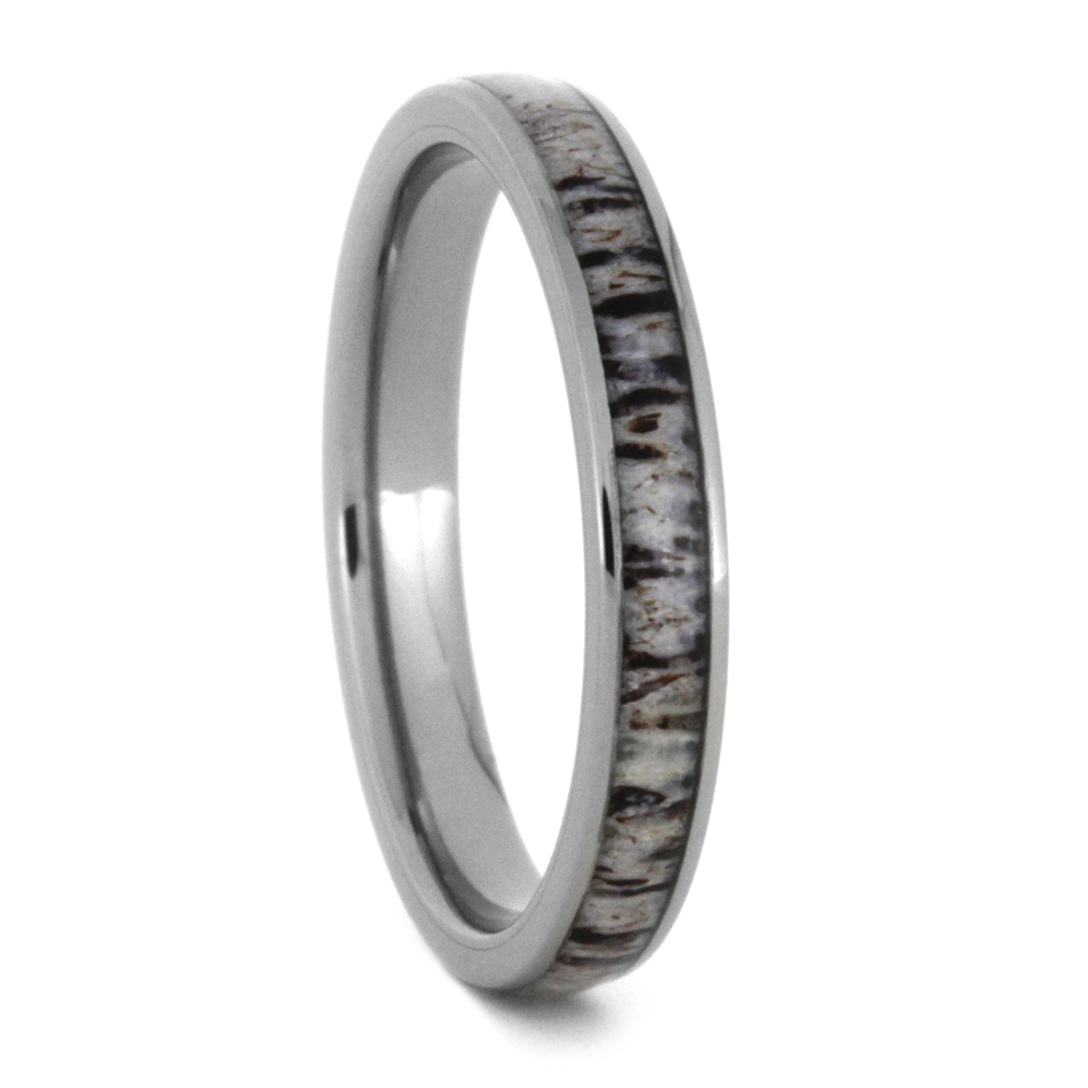 Deer Antler Inlay 3mm Comfort-Fit Polished Wedding Titanium Band.