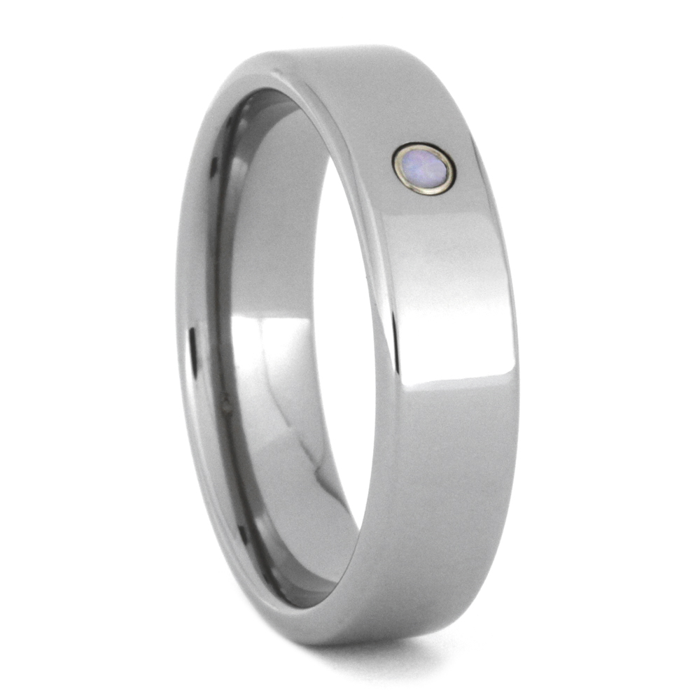 Opal with Bright Polished Titanium Overlay 6mm Comfort-Fit Wedding Band.