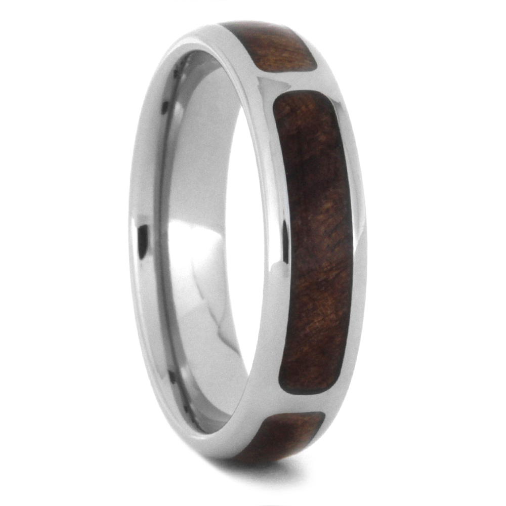 Redwood Inlay 5.5mm Comfort-Fit Polished Titanium Wedding Band.