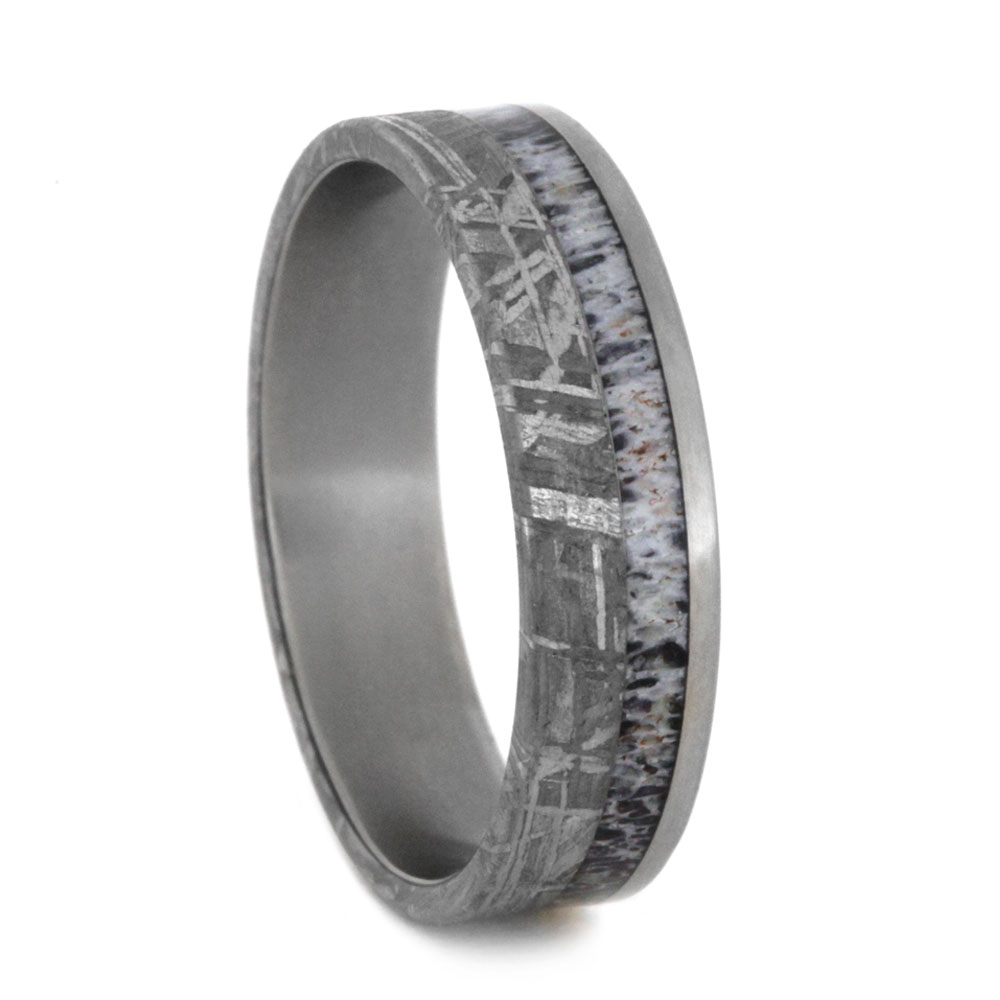 Deer Antler with Meteorite Pinstripe Inlay 6mm Comfort-Fit Titanium Wedding Band.