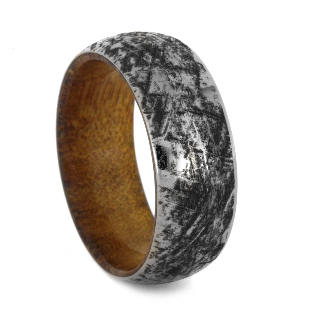 Mimetic Meteorite With Wood Inlay 8mm Comfort-Fit Titanium Wedding Band.