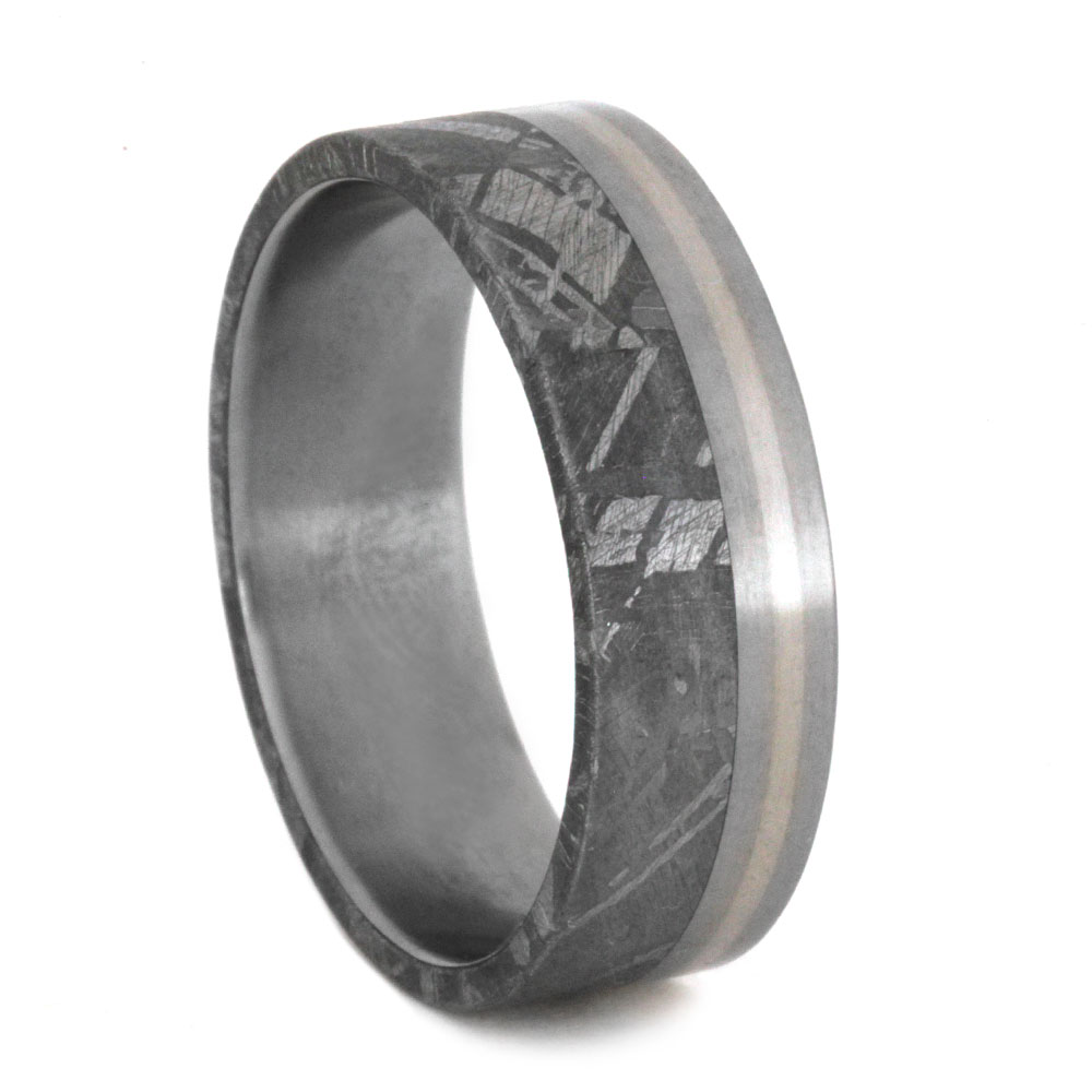 Meteorite and Palladium with Inlay 7 mm Matte Comfort-Fit Titanium Wedding Band.