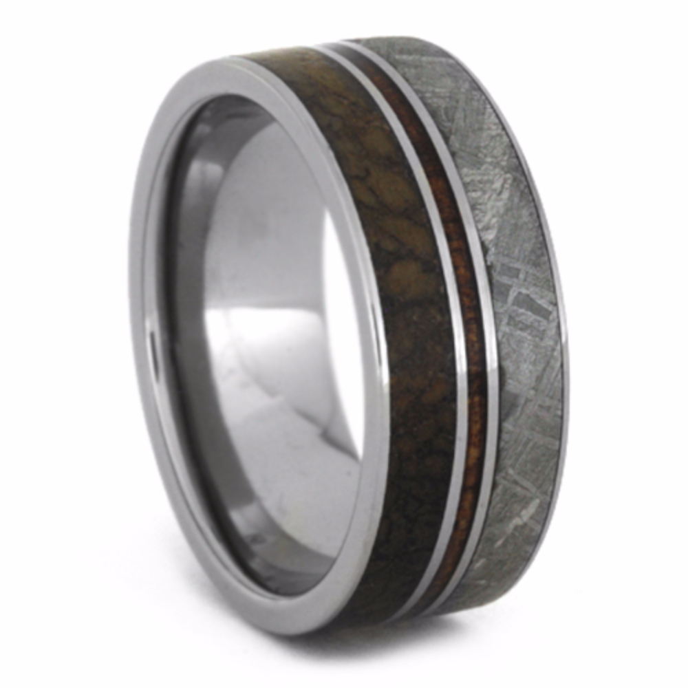 Gibeon Meteorite Dinosaur Bone And Koa with Inlay 8mm Comfort-Fit Titanium Wedding Band.