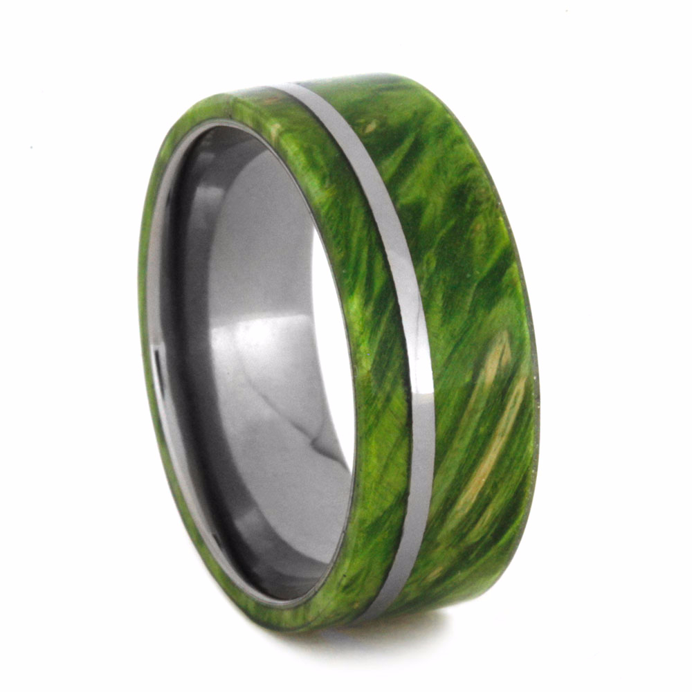 Green Box Elder Wood Inlay 8 mm Comfort-Fit Titanium Wedding Band.