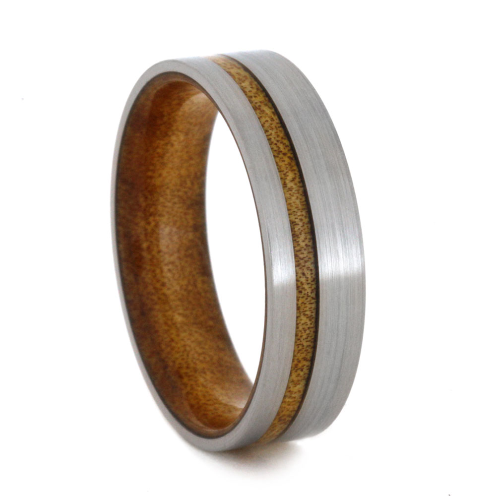 Maple Wood Inlay 6mm Comfort-Fit Brushed Titanium Wedding Band.