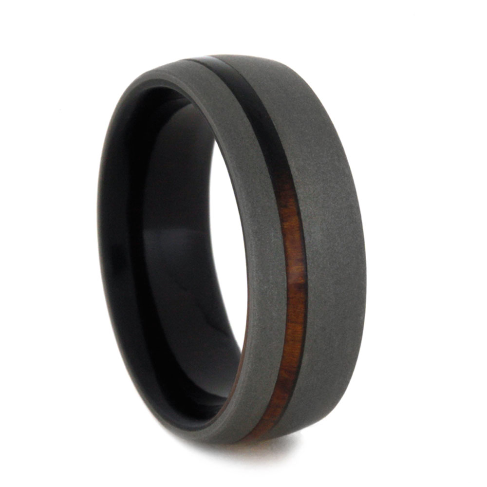 Ironwood Inlay 10.25mm Comfort-Fit Sandblasted Titanium Band.