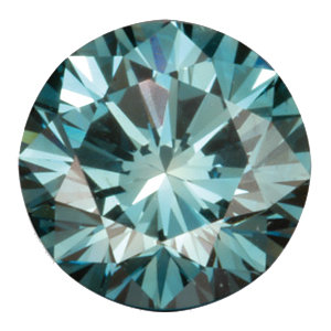 Teal blue diamond, clarity SI, round faceted genuine gemstone.