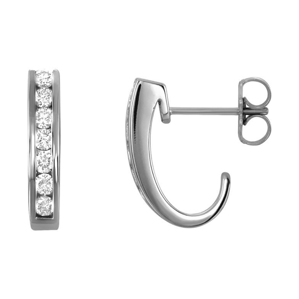 Channel Set Diamond Hoop Earrings, Rhodium-Plated 14k White Gold (3/8 Ctw, Color G-H, Clarity I1).