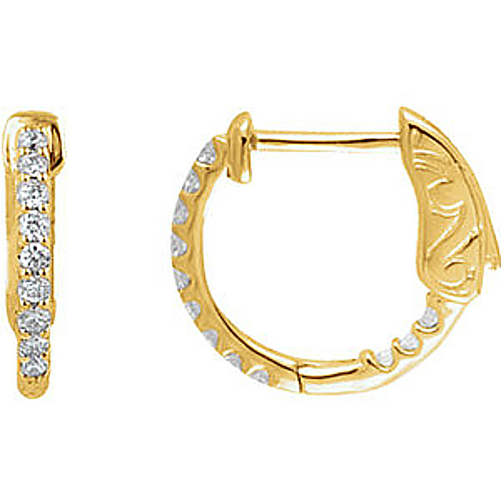  Diamond Inside-Outside Hoop Earrings, 14k Yellow Gold (Color H+, Clarity I1).