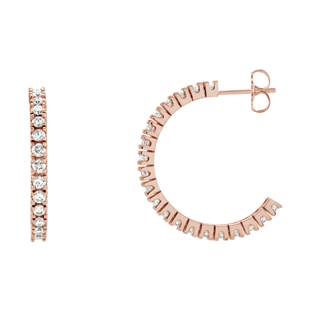 Diamond Hoop Earrings, 14k Rose Gold (2 Ctw,Color G-H, Clarity I1).