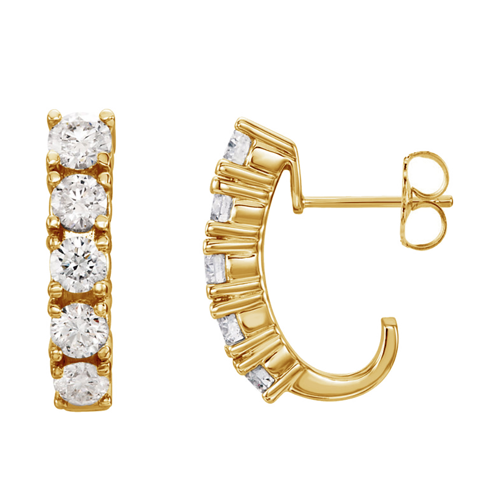 "Diamond J-Hoop Earrings, 14k Yellow Gold (1 1/2 Ctw, Color G-H, Clarity I1).