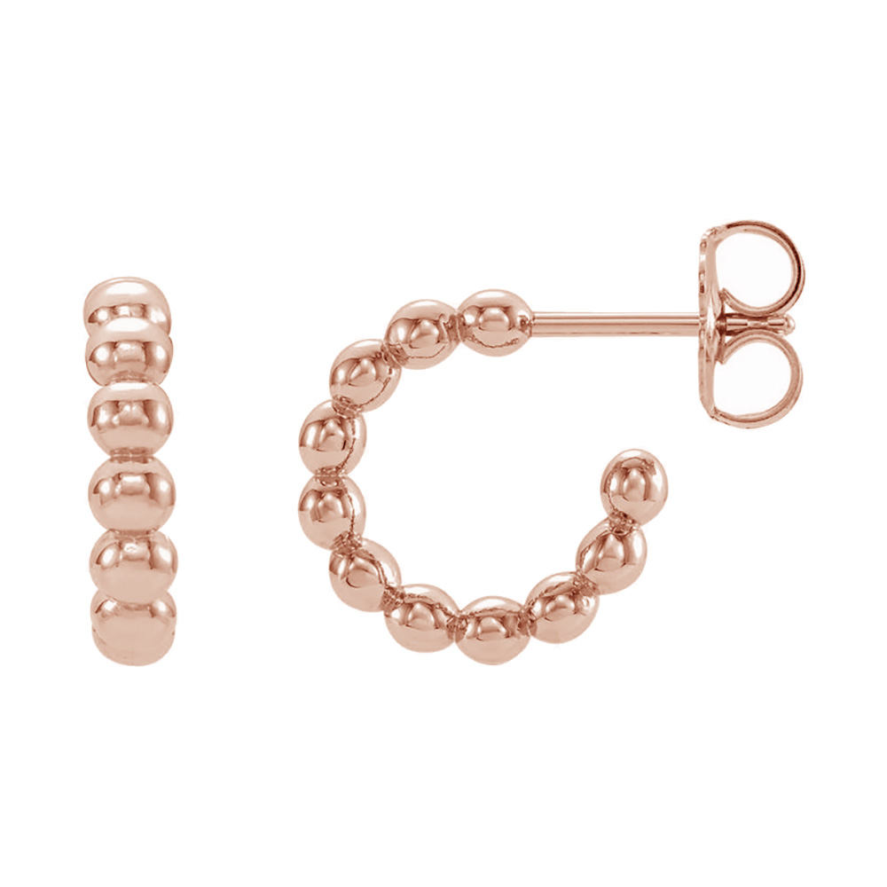 Beaded J Hoop Earrings, 14k Rose Gold (17mm).