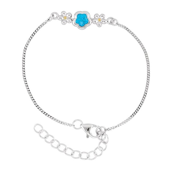 BFlower Blue CZ Rhodium Plated Sterling Silver Bracelet, Adjustable.