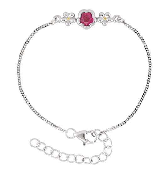 BFlower Fushia CZ Rhodium Plated Sterling Silver Bracelet, Adjustable 6.5-7.5