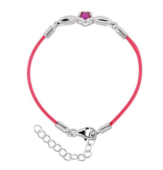 BFlower Fushia CZ Rhodium Plated Sterling Silver and Nylon Rope Bracelet, Adjustable 6.5-7.5