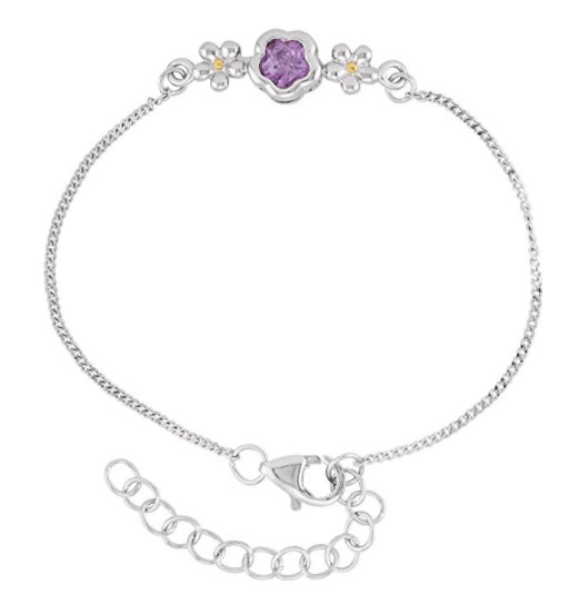 BFlower Purple CZ Rhodium Plated Sterling Silver Bracelet, Adjustable Adjustable 6.5-7.5