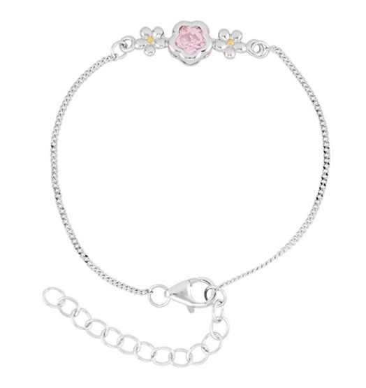 BFlower Rose CZ Rhodium Plated Sterling Silver Bracelet, Adjustable 6.5-7.5