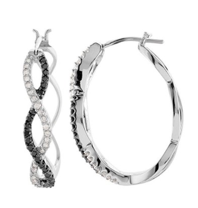 Black and White Diamond Hoop Earrings, Black Rhodium Plating 14k White Gold (1/2 Ctw, Color GH, Clarity I1).