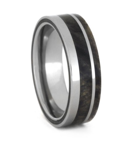 Buckeye Burl Wood 7mm Comfort-Fit Titanium Wedding Band. 