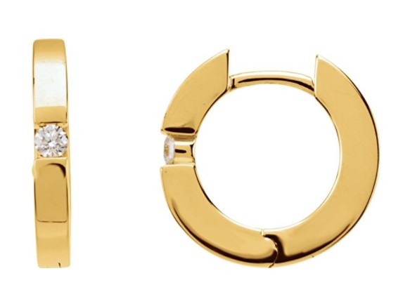 Diamond Hoop Earrings, 14k Yellow Gold (.07 Ctw, Color GH, Clarity SI1).