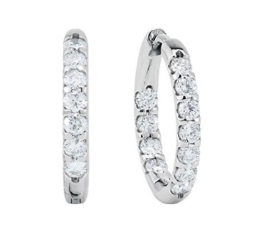 Diamond Inside-Outside Hoop Earrings, 18K White Gold (1 Ctw, Color GH , Clarity SI1).