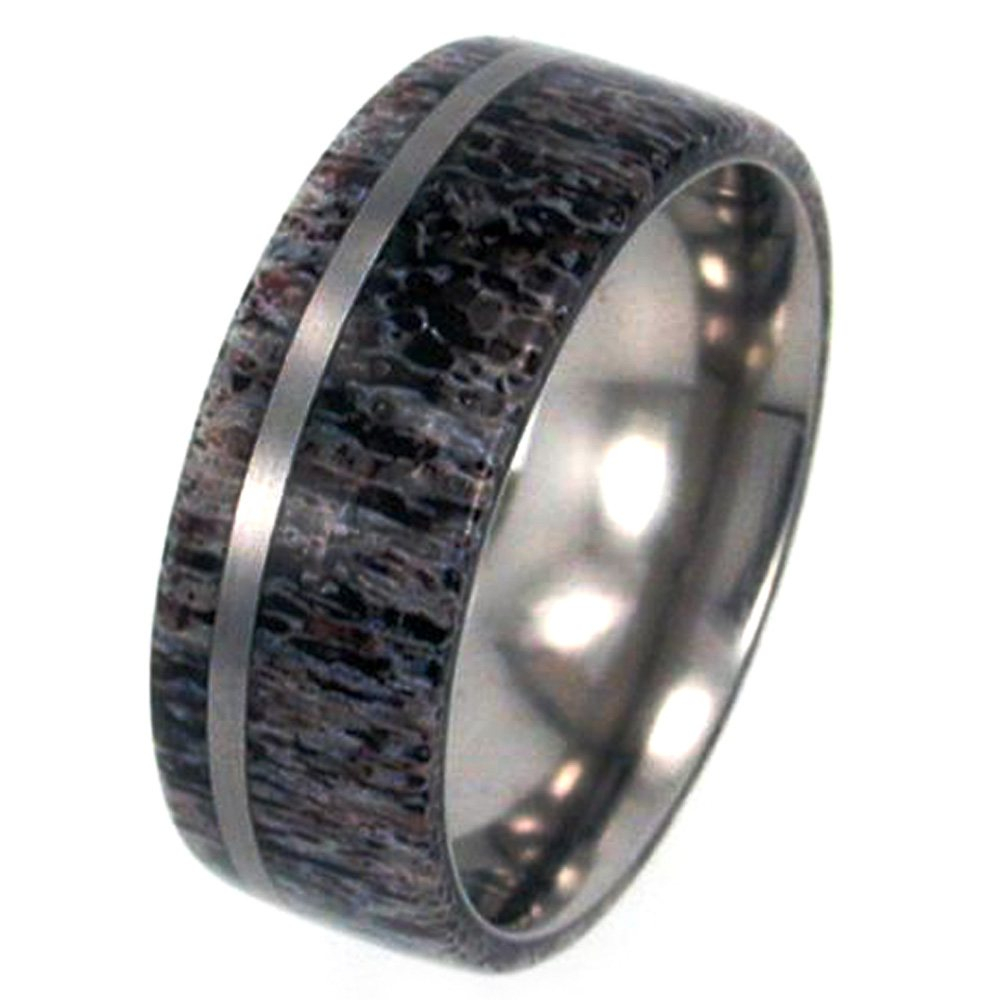 Deer Antler Inlay 8mm Comfort Fit Titanium Band. 