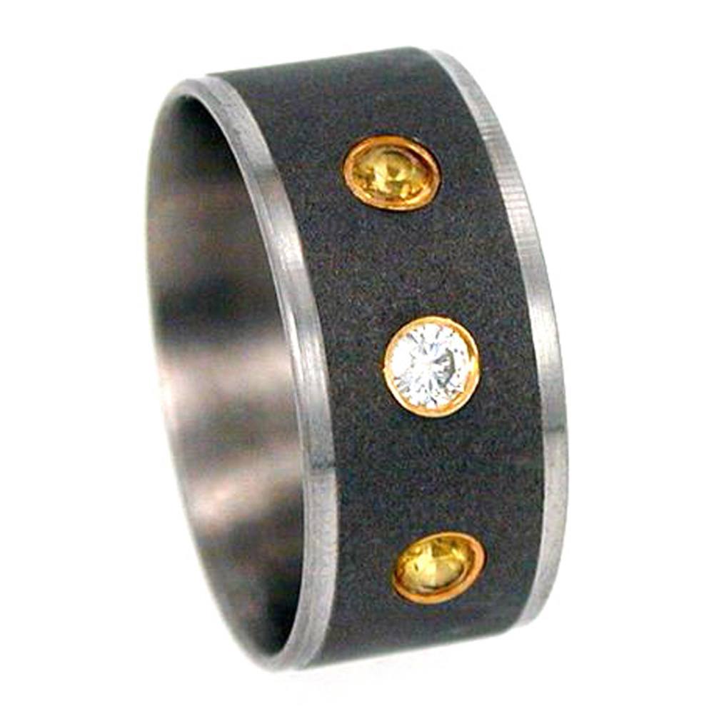 Diamond, Sandblasted Titanium Inlay 10mm Comfort Fit Titanium Band 