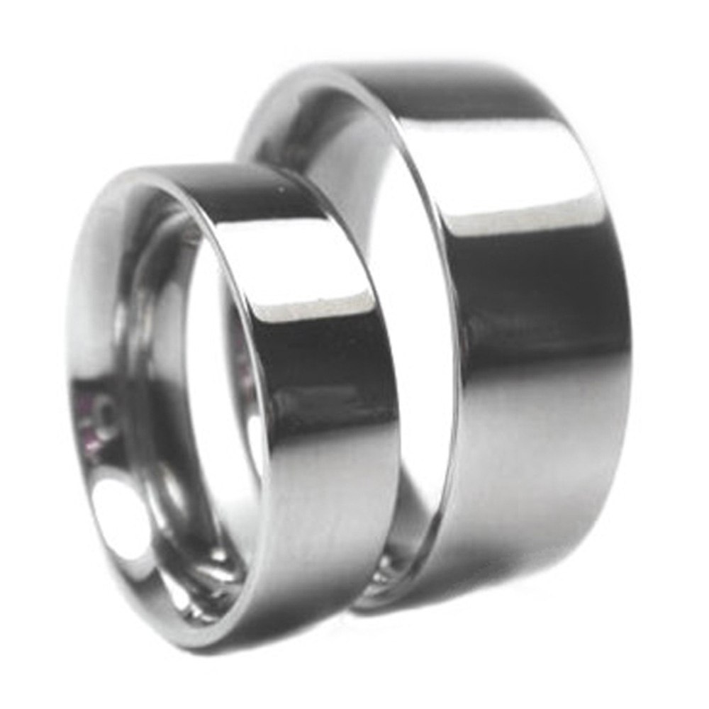 His and Hers Wedding Band Set, Titanium Wedding Flat Ring.