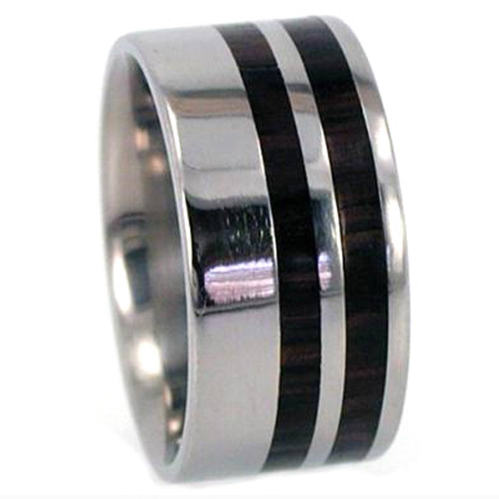 African Blackwood Inlay 10mm Comfort Fit Polished Titanium Band 