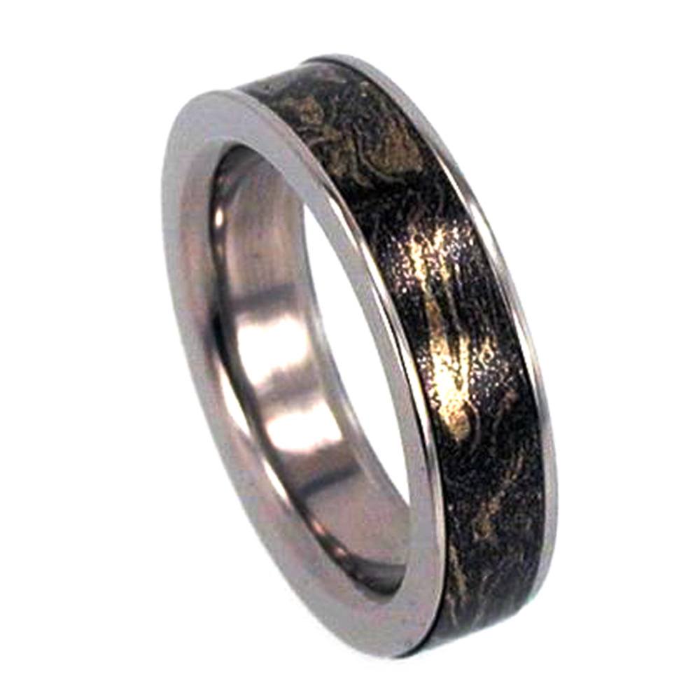 Composite Mokume Gane Inlay 4mm Comfort Fit Polished Titanium Band. 