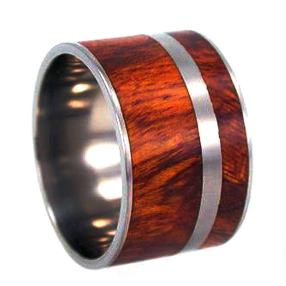 Ironwood Inlay 9mm Comfort Fit Polished Titanium Band. 