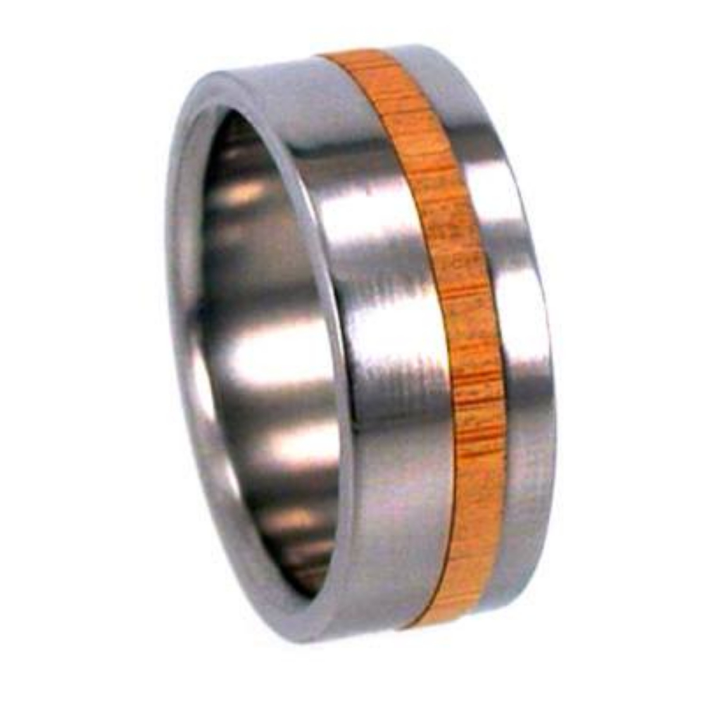 Bamboo Wood Stripe 8mm Comfort Fit Polished Titanium Band. 