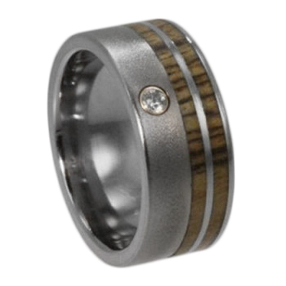 Diamond,Bocote Wood Inlay 10mm Comfort Fit Bocote Wood Wedding Band. 