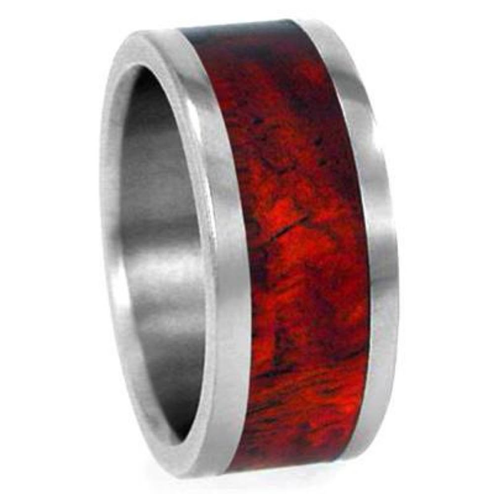 Amboyna Burl Wood Inlay 8mm Comfort Fit Titanium Band. 