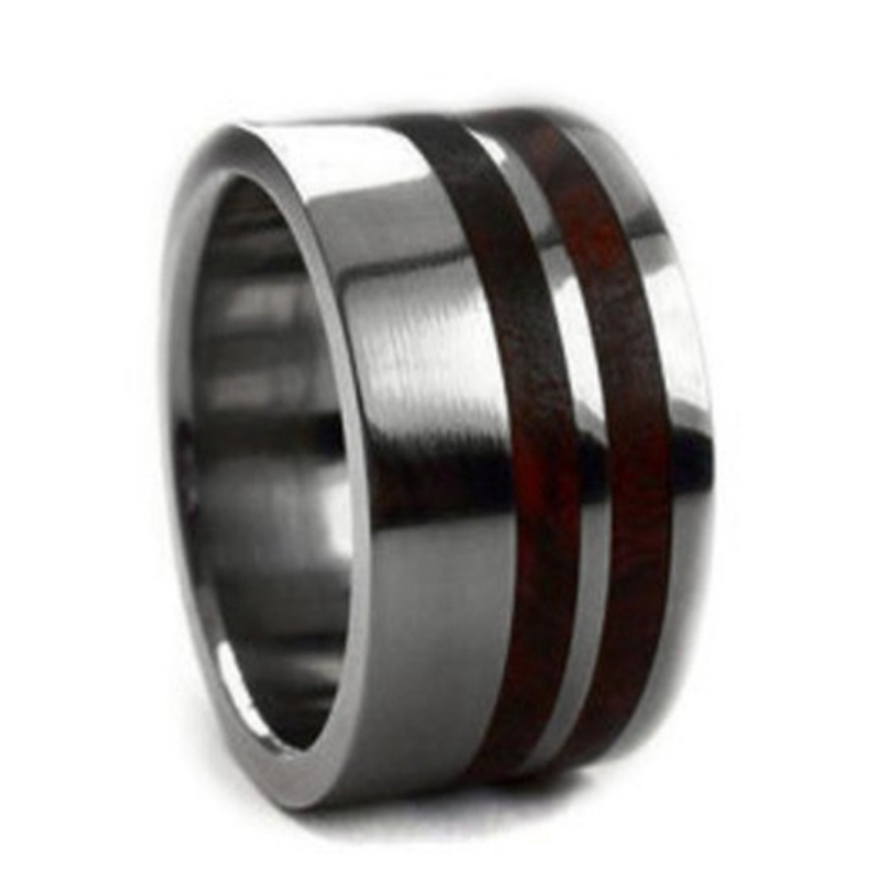 Amboyna Burl Inlay 10mm Comfort Fit Titanium Band. 