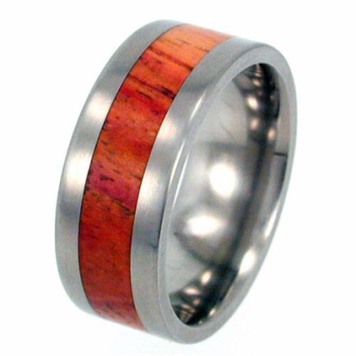 Tulip Wood Inlay 8mm Comfort Fit Titanium Band