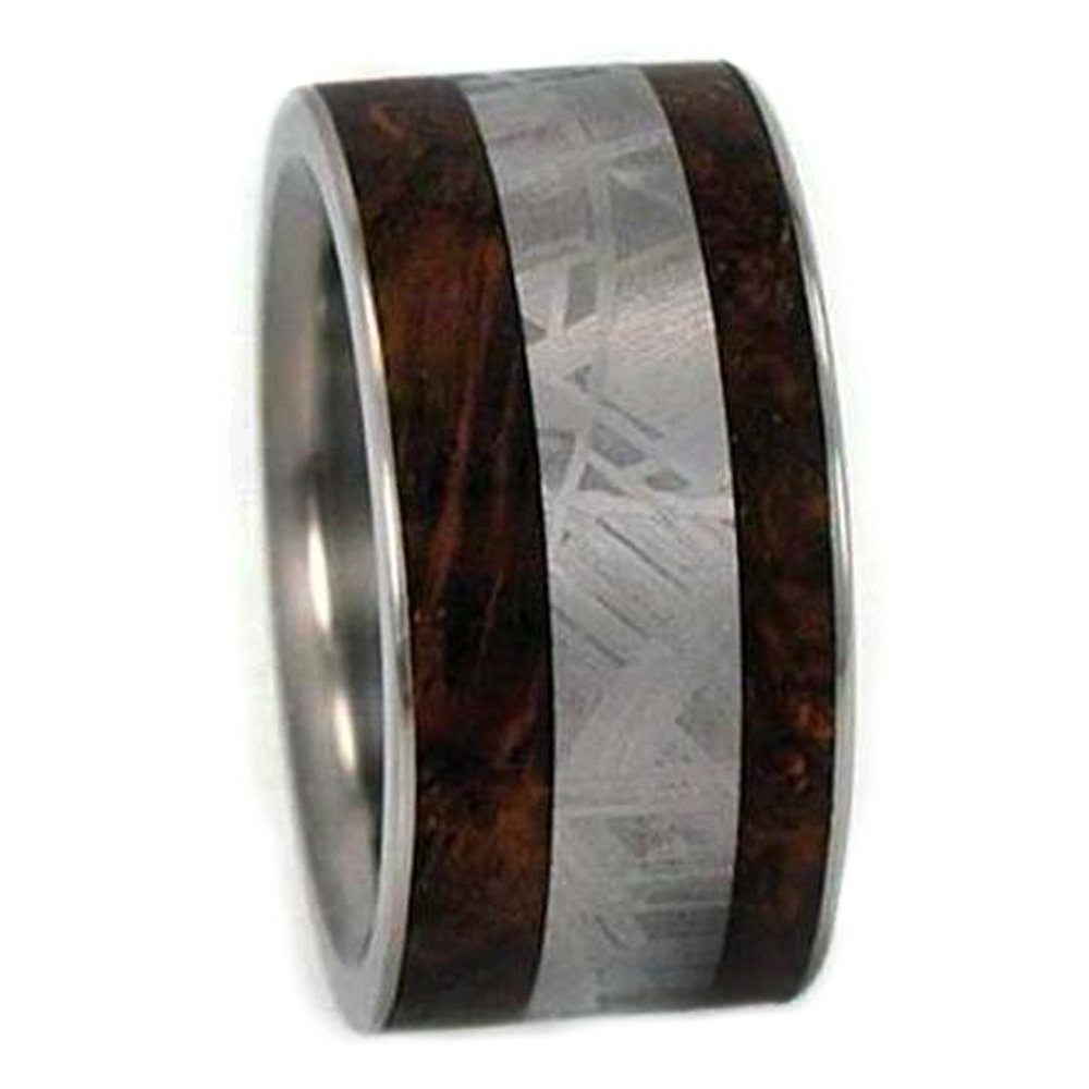 Black Ash Burl Wood, Meteorite 10mm Comfort Fit Titanium Band. 