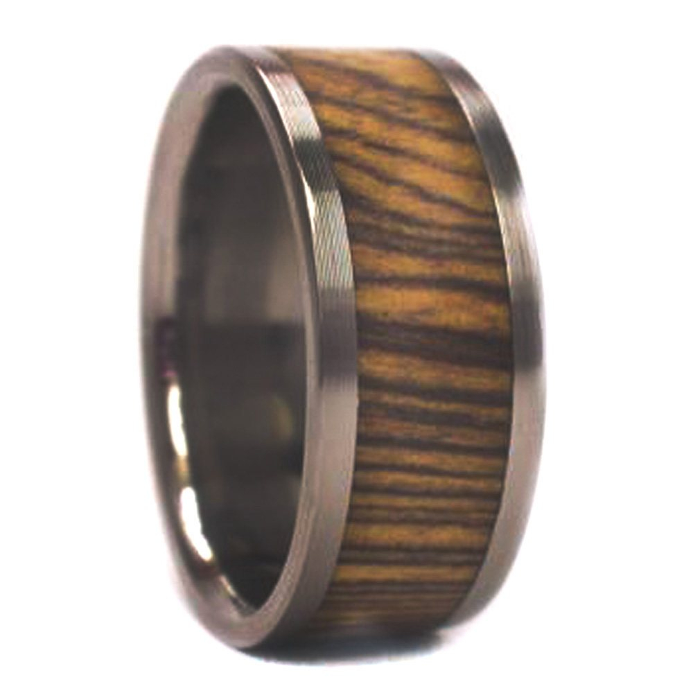 Bocote Wood Inlay 8mm Comfort Fit Polished Titanium Band 