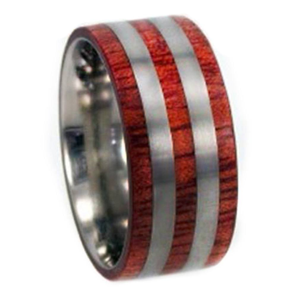 Bloodwood Inlay 10mm Comfort Fit Polished Titanium Band. 