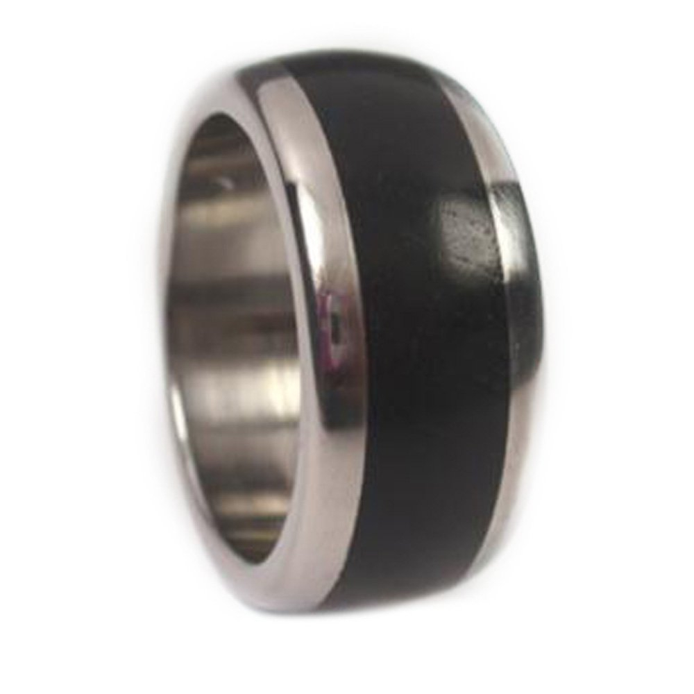 African Blackwood Inlay 10mm Comfort Fit Matte Titanium Band. 